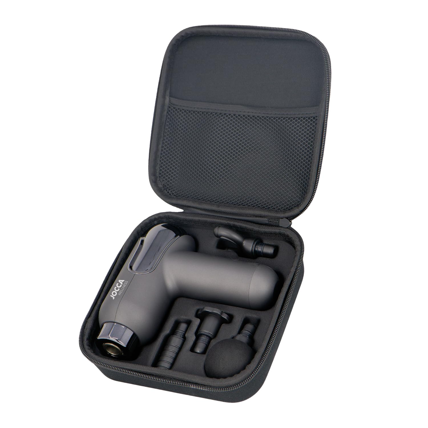 Jocca - Pistolet do masażu mięśni | 9 prędkości | 4 wymienne głowice | Bateria litowa 1500mAh | Wyświetlacz LED i etui podróżne