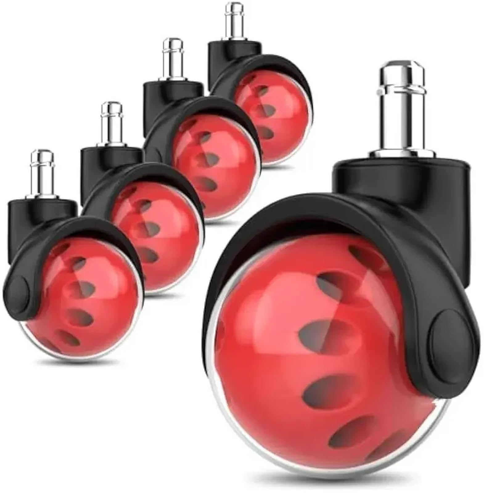 Caster Wheels, Office Chair Wheel Replacement Set of 5 Quiet & Smooth Gliding 2 Inch Heavy Duty Chair Casters Desk Chair Wheels Universal Fit(Rosso)