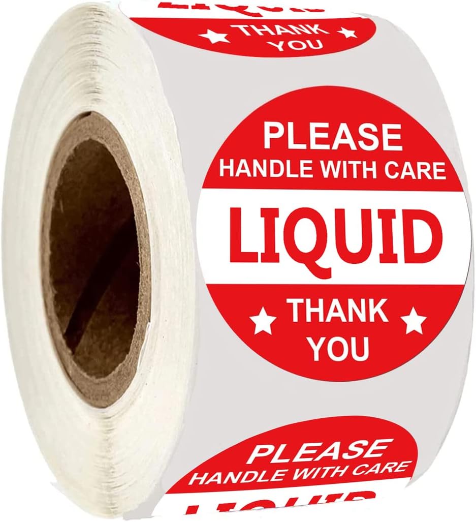 Fragile Liquid Handle with Care Warning Stickers, 2 inch Liquid Shipping Mailing and Packing Warning Labels,Warehouse Pallet Labels (300 Pcs)