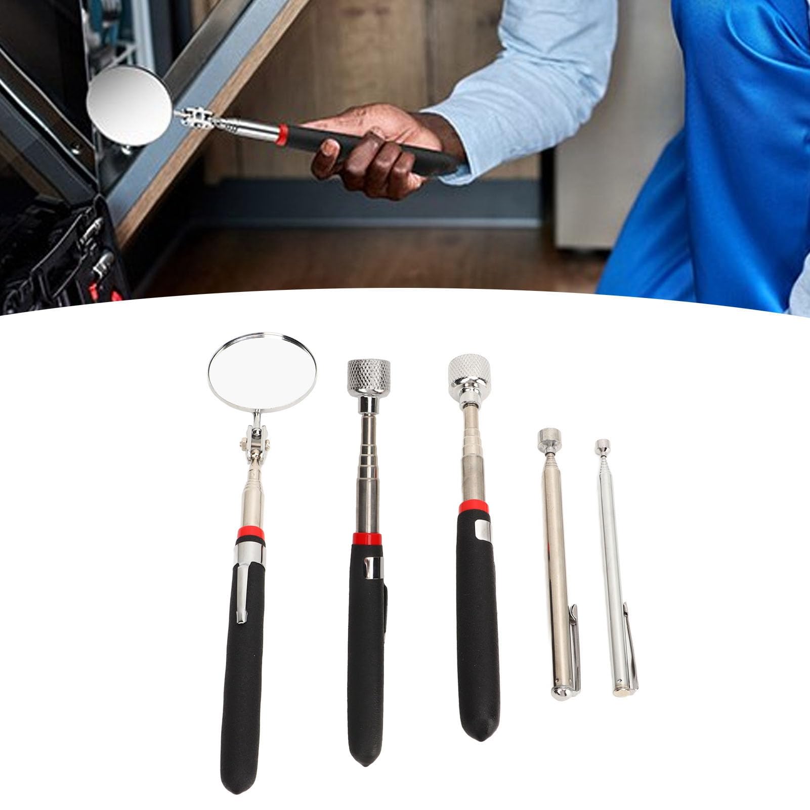Magnetic Pickup Tool Set with Extendable Mirror and Telescoping Design for Professional Mechanics and DIY Enthusiasts