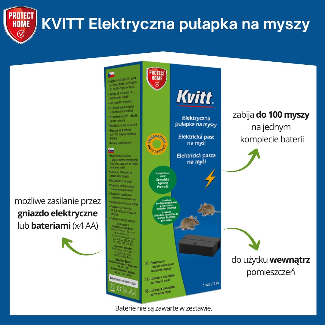 Elektryczna pułapka na myszy, do użytku w pomieszczeniach, humanitarne usuwanie myszy, silne napięcie, skuteczne na myszy, niedotykowe, wielokrotnego użytku