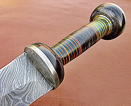 SW-310 Damascus Steel Double Edge Sword, Hand Forged Viking Gladius, Blood Grooved Gladiator Dagger Sword