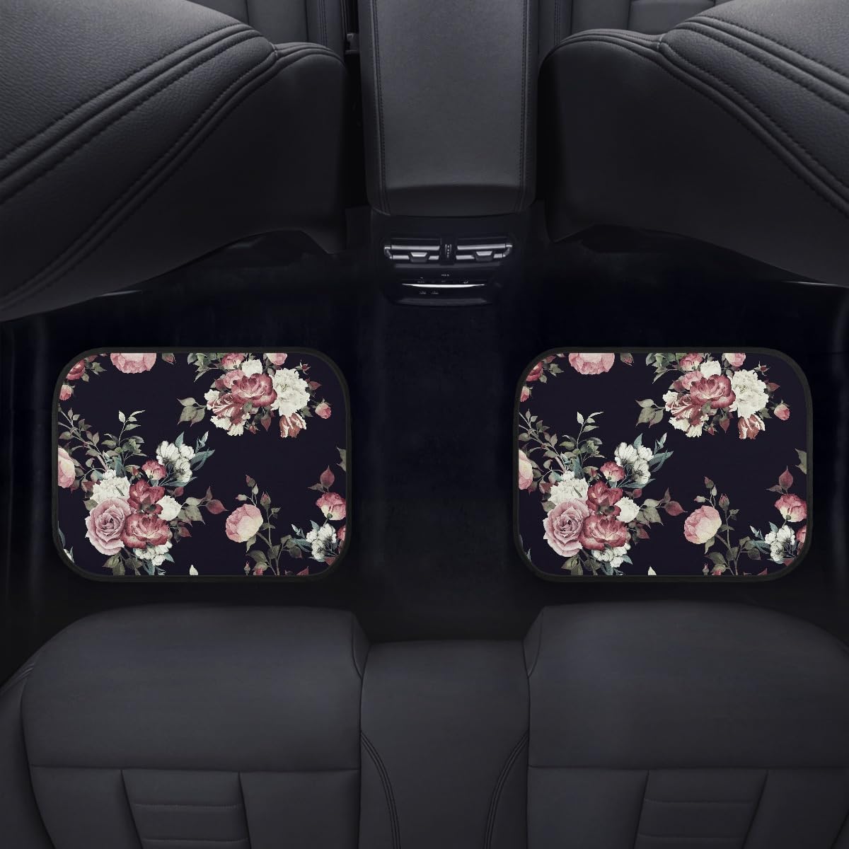 Floral Car Floor Mats Set, Seamless Floral Pattern with Roses Watercolor Vehicle Front Rear Carpets Mats, Universal Car Rugs, Dark Vintage Flowers Print Auto Car Accessory - Image 5