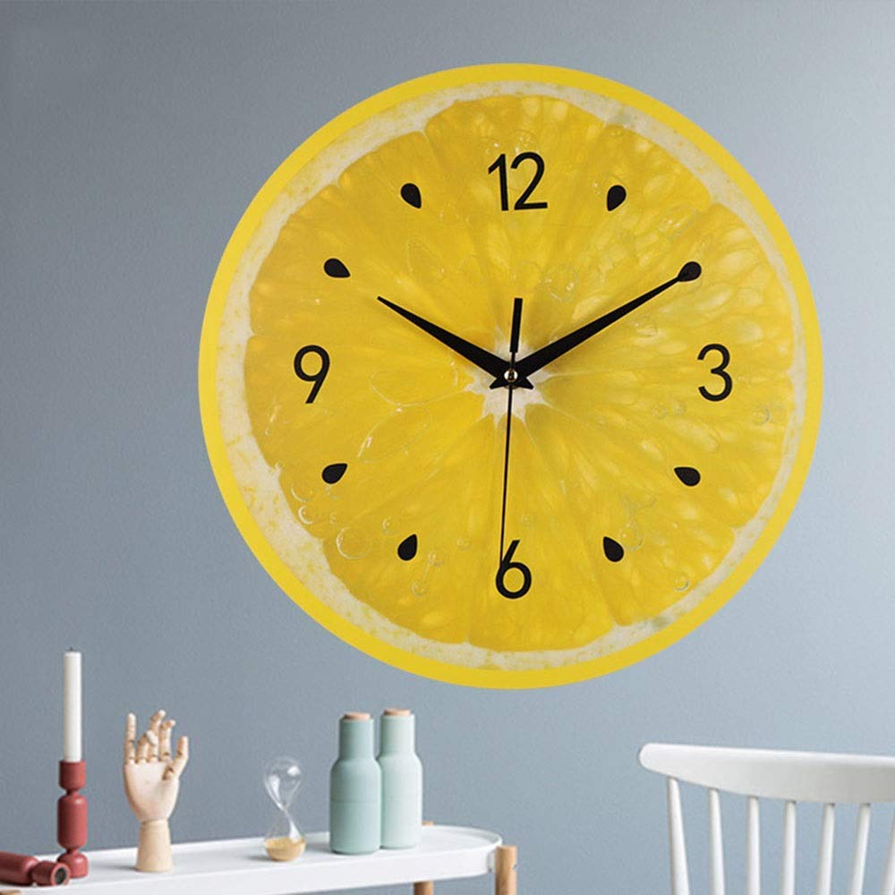 Horloge murale citron en bois rond sans cadre pour decoration cuisine