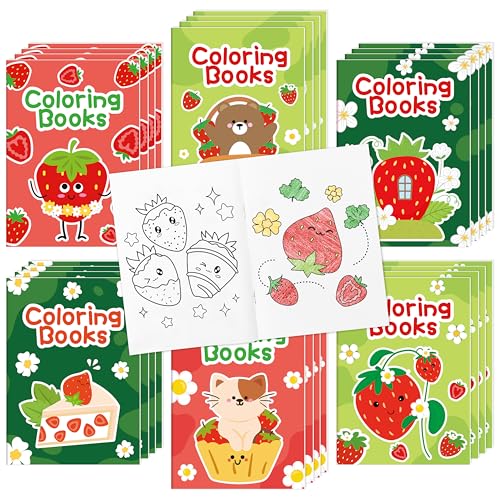 X1zuue Libros para colorear de fresas para niños, 24 unidades, mini folleto para colorear de fresas a granel, tema de frutas, libro de dibujo artístico para niños pequeños, bolsas de regalo, regalos