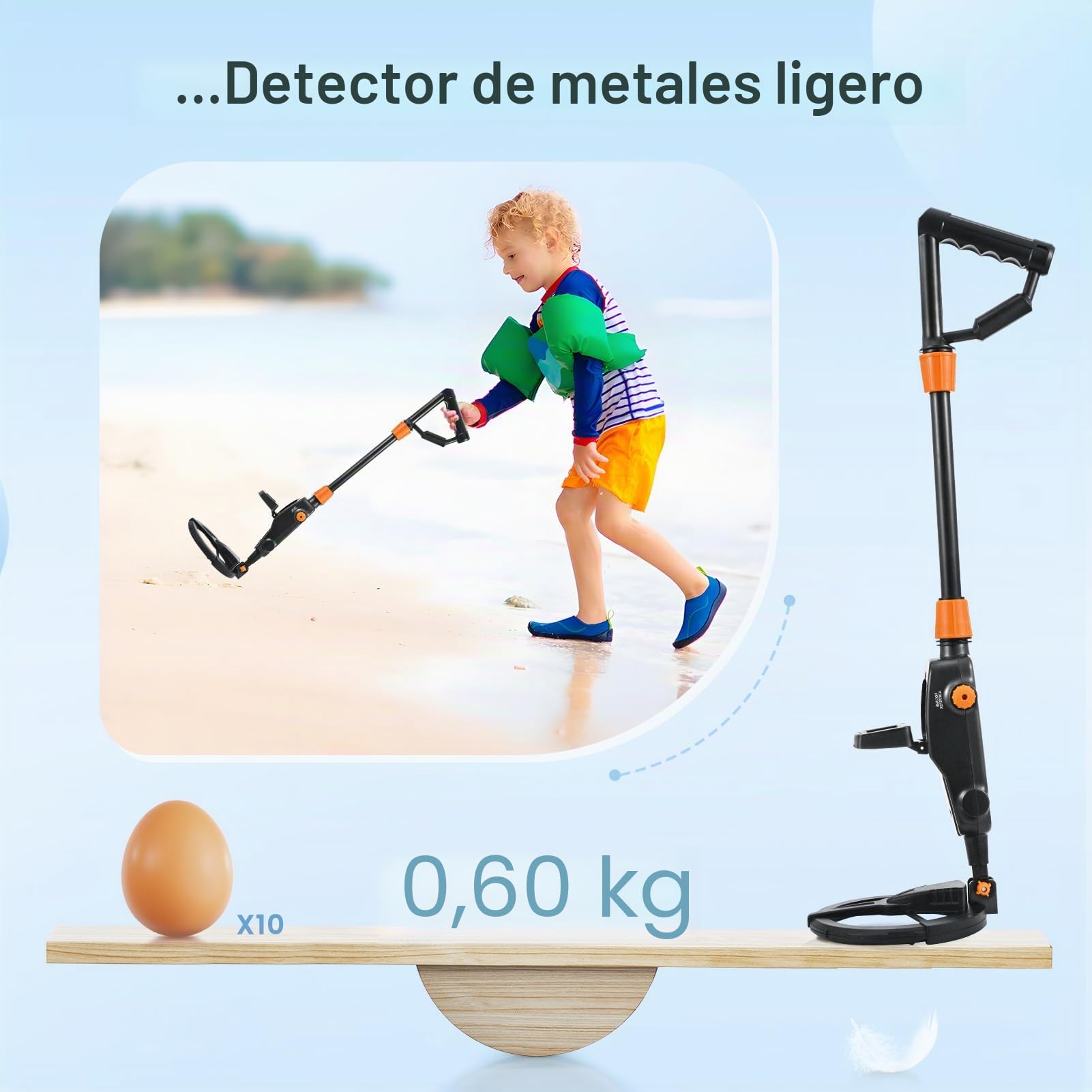 Detector de Metales para Niños, con Pantalla LCD y Bobina de Búsqueda Resistente al Agua, Ideal para Caza de Tesoros y Combing Playa, para Niños de 3 a 12 Años