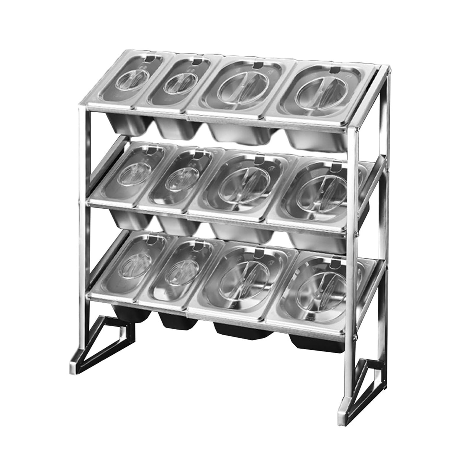 Especiero de acero inoxidable de 3 niveles con tapa, 15 compartimentos para almacenamiento de condimentos, organizador de encimera, plateado, 22.8 x 7.5 x 63 pulgadas, esencial para la cocina