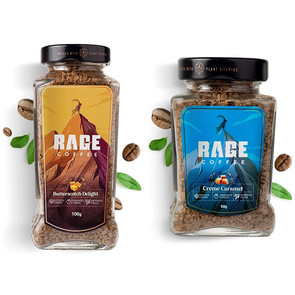 Rage Coffee Butterscotch Delight Flavour (Butterscotch Delight,) (Butterscotch Delight, 100g) & RAGE COFFEE Creme Caramel - Flavored Instant Coffee Powder(CREME CARAMEL, 50g)