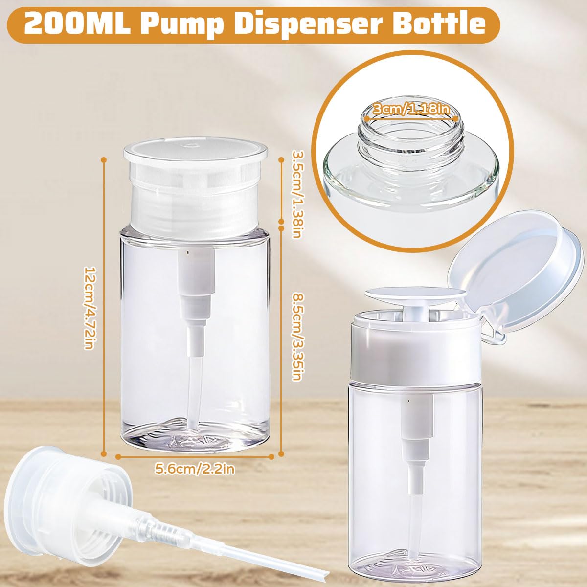 4 Pz Dispenser a Pressione Pompa di Rimozione Smalto in Plastica da 200ml,Bottiglia Trasparente per Solvente per Unghie,Dispenser di Liquidi a Pressione per Cosmetici, Cura delle Unghie