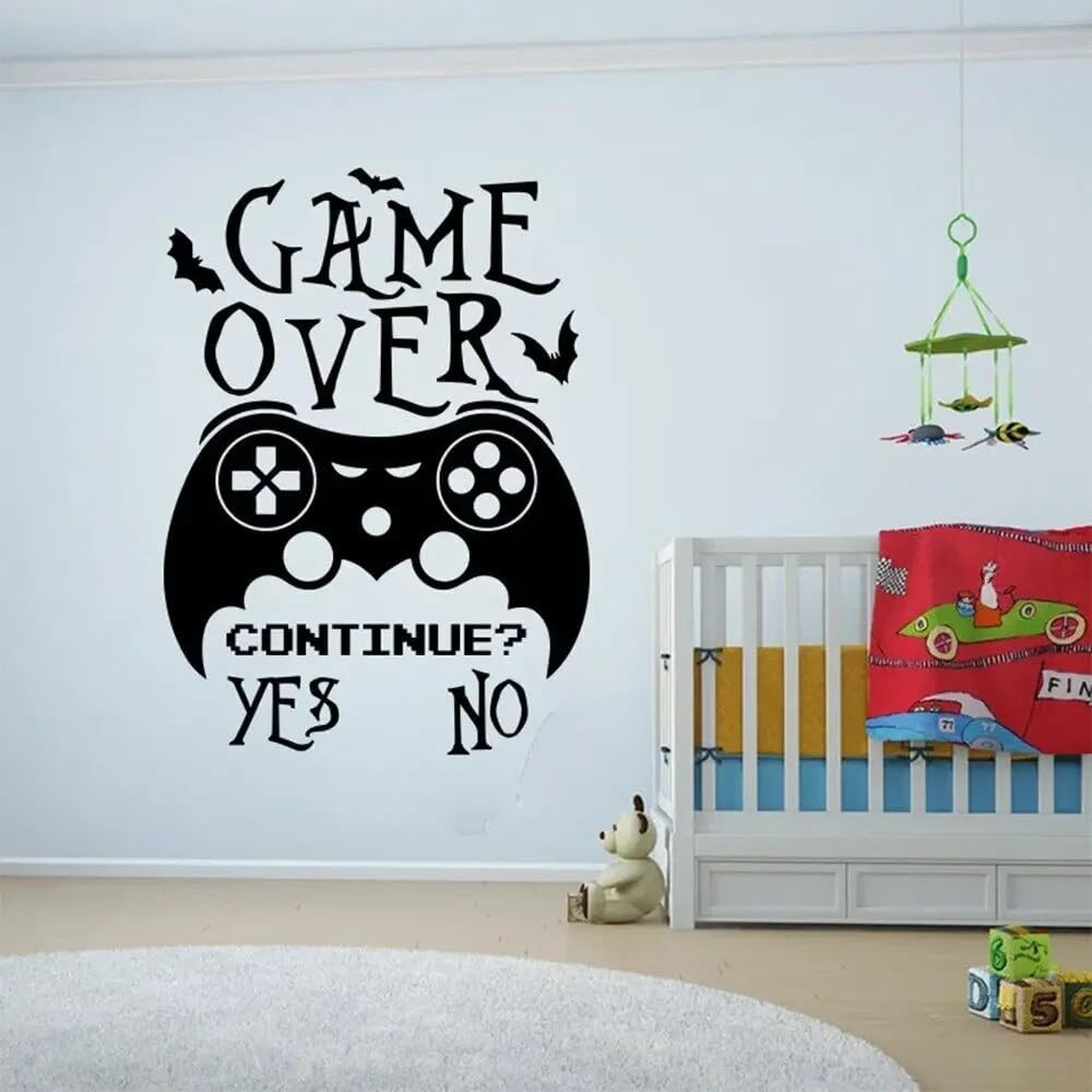 Funny Halloween Game Over Bat Wall Sticker Playroom Gameroom Gaming Zone Controller Ps Wall Decal Bedroom Vinyl 66cmhighx48cmwide