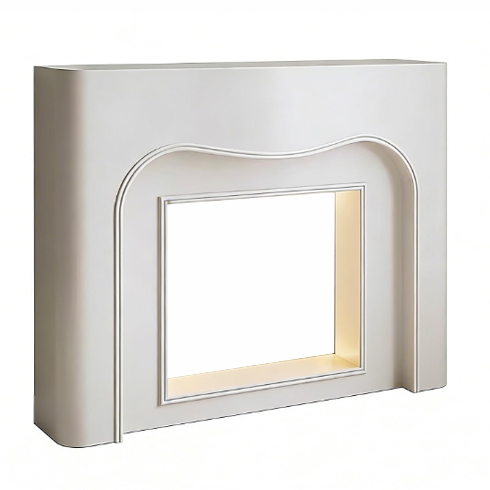 Freestanding Modern Curved Fireplace Mantel Surround Decorative Cabinet Black & White Decorative