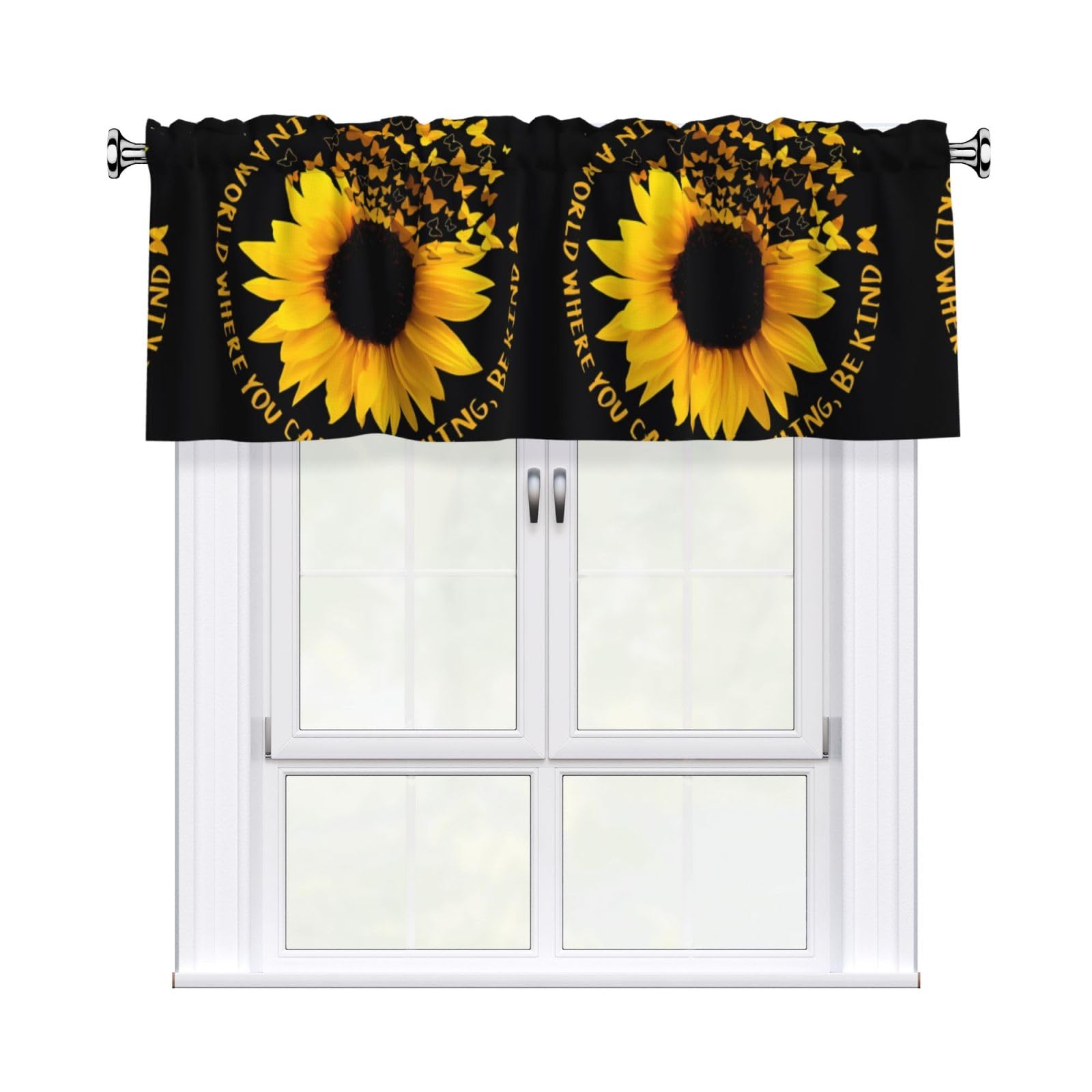 YYHHAOFA Sunflower on Black Background Prints Durable Kitchen Window Layer – 54x18 Inch 100% Polyester Valance with Precision Construction
