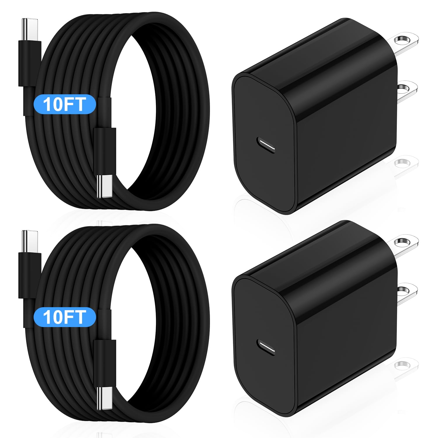 iPhone 17 16 15 Fast Charger Block and 10ft USB C to C Cable Cord Long for Apple iPhone 17 Pro Max/17 Air/16e/16 Plus/15/iPad Mini/Samsung,Type C Wall Charging Power Adapter Plug Cube Brick-Black