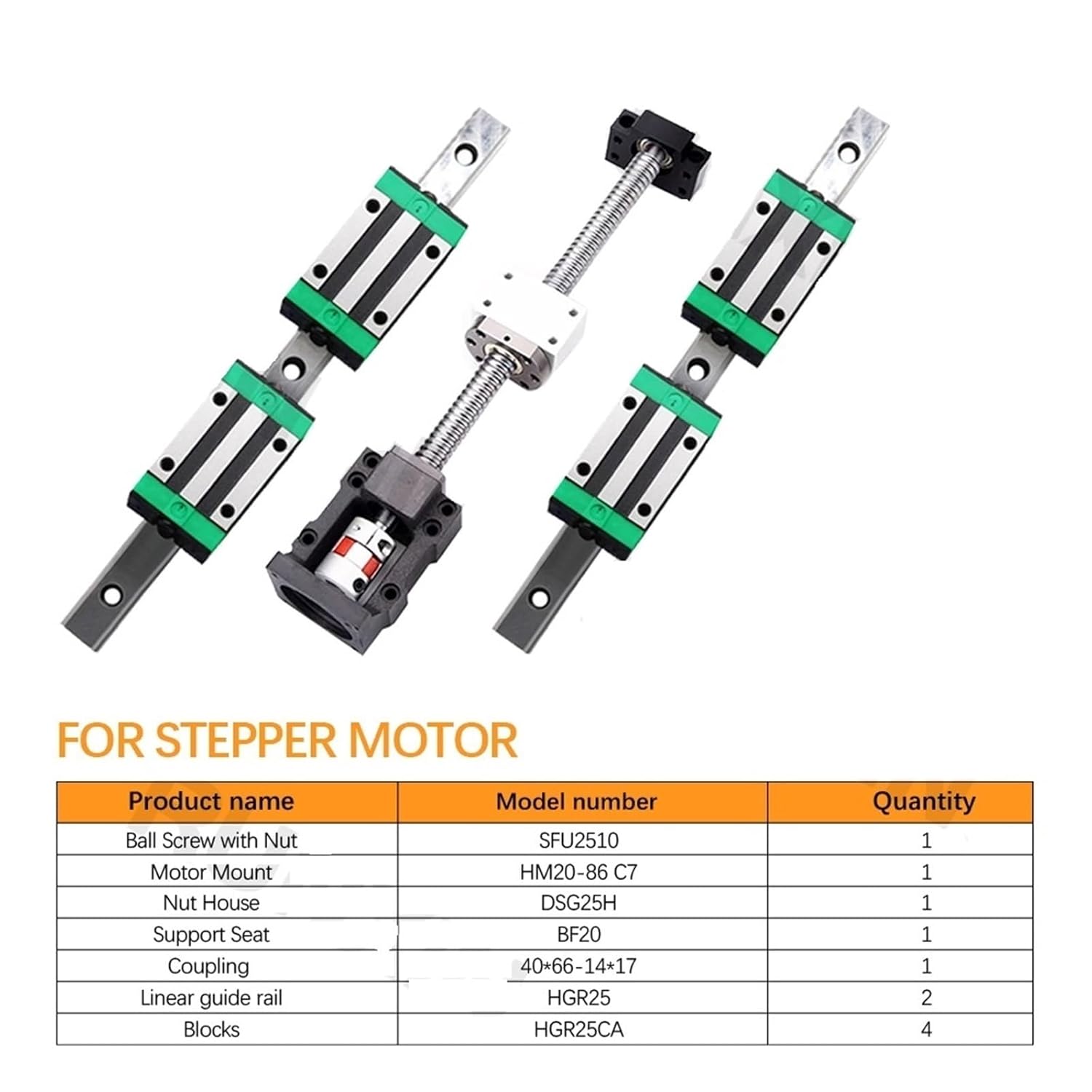 Linear Motion CNC Ball Screw 1Pc Ball Screw Set SFU2510 +2Pc HGR25 Linear Guide+HGH25CA+HM20-86 L300-1000mm(500mm)