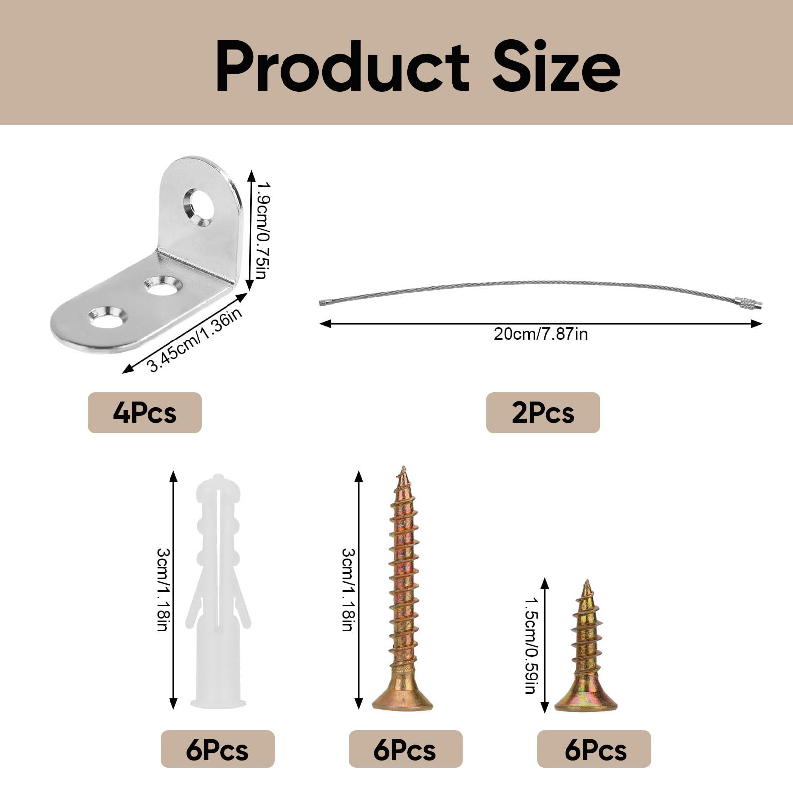 24PCS Furniture Wall Anchor for Anti-Tip, Stainless Steel Wardrobe Wall Safety Fixings - Image 2