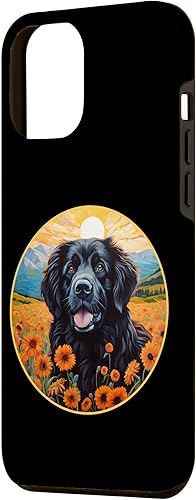Miniatura 2 de Funda para iPhone 13 Pro Max Linda Terranova Perro Colorido Flor Montaña Puesta de Sol Newfie