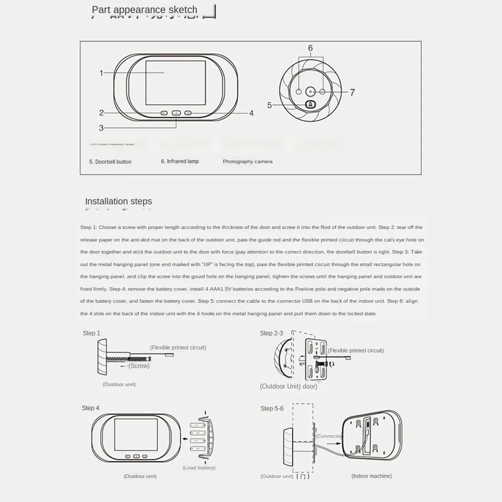 Osmond Timbre digital LCD de 2.8 pulgadas, visor de mirilla para puerta, cámara de monitoreo ocular de 90 grados, timbre de puerta con detección de movimiento, fácil de instalar