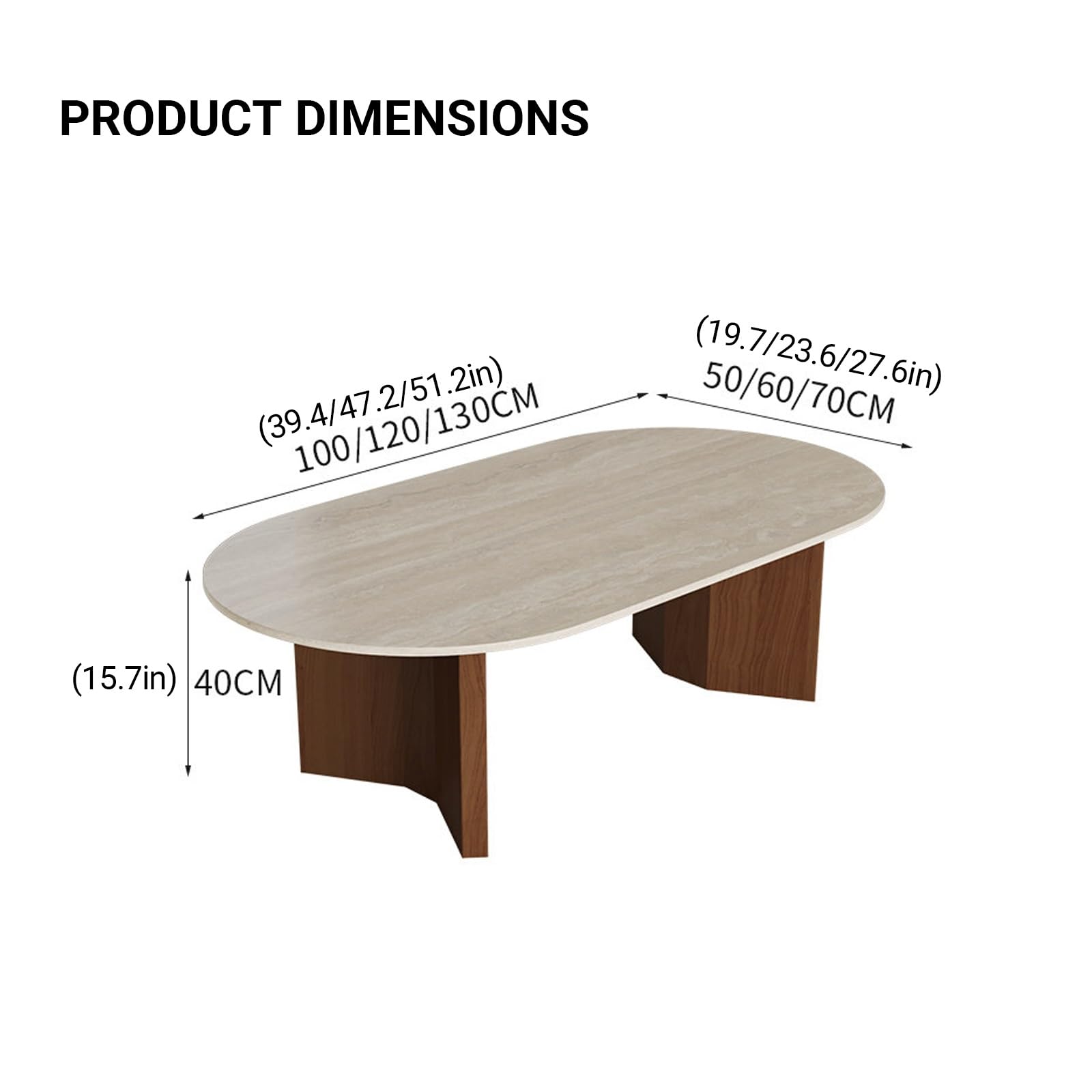 Mesa de Centro Ovalada para Sala Moderna, Tablero Piedra sinterizada, Base Madera Maciza, Mesa Minimalista para salón, Cocktail Tables para Apartamentos pequeños(100cm/39.4in)