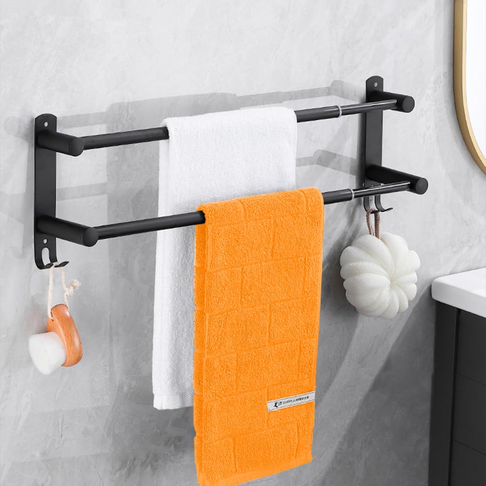 WEISSENSTEIN Handdoekstang roestvrij staal zonder boren 30 cm zwart - handdoekhouder badkamer zelfklevend