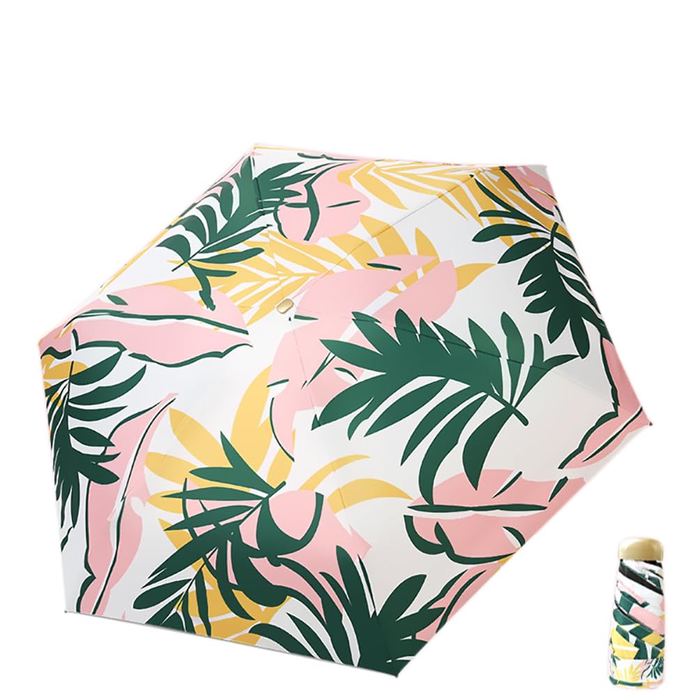 Maibar Compact Umbrella UPF 50 Mini Portable 3D Pattern Umbrella SPF 50 Small Folding Sun UV Umbrellas for Women (Pink)