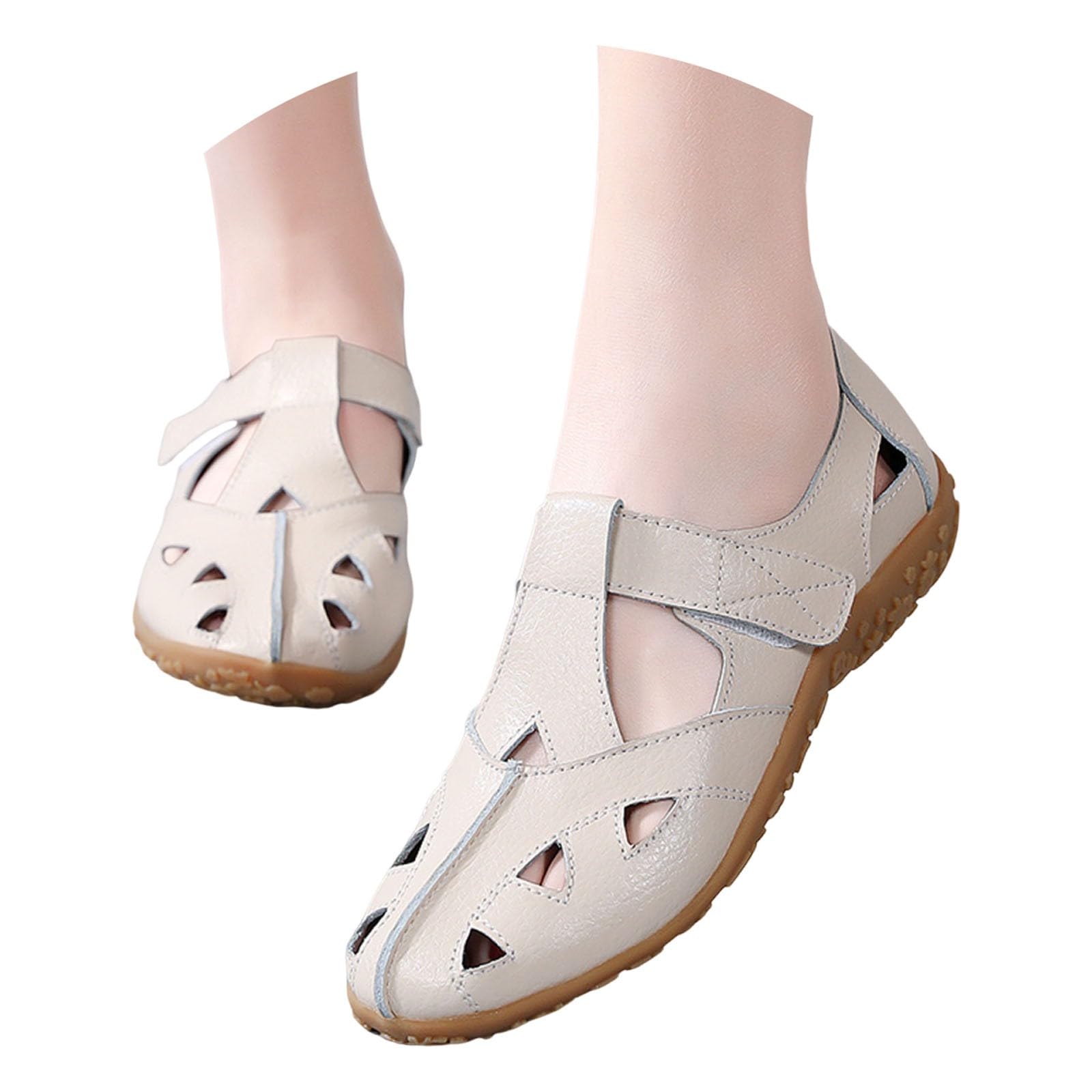 Sandales Orthopédique Femme Été Confortable Respirantes Fermées Randonnée Cuir Sandales Antidérapantes Légères Semelle Souple Chaussures de Plage d'été Femmes Chaussures
