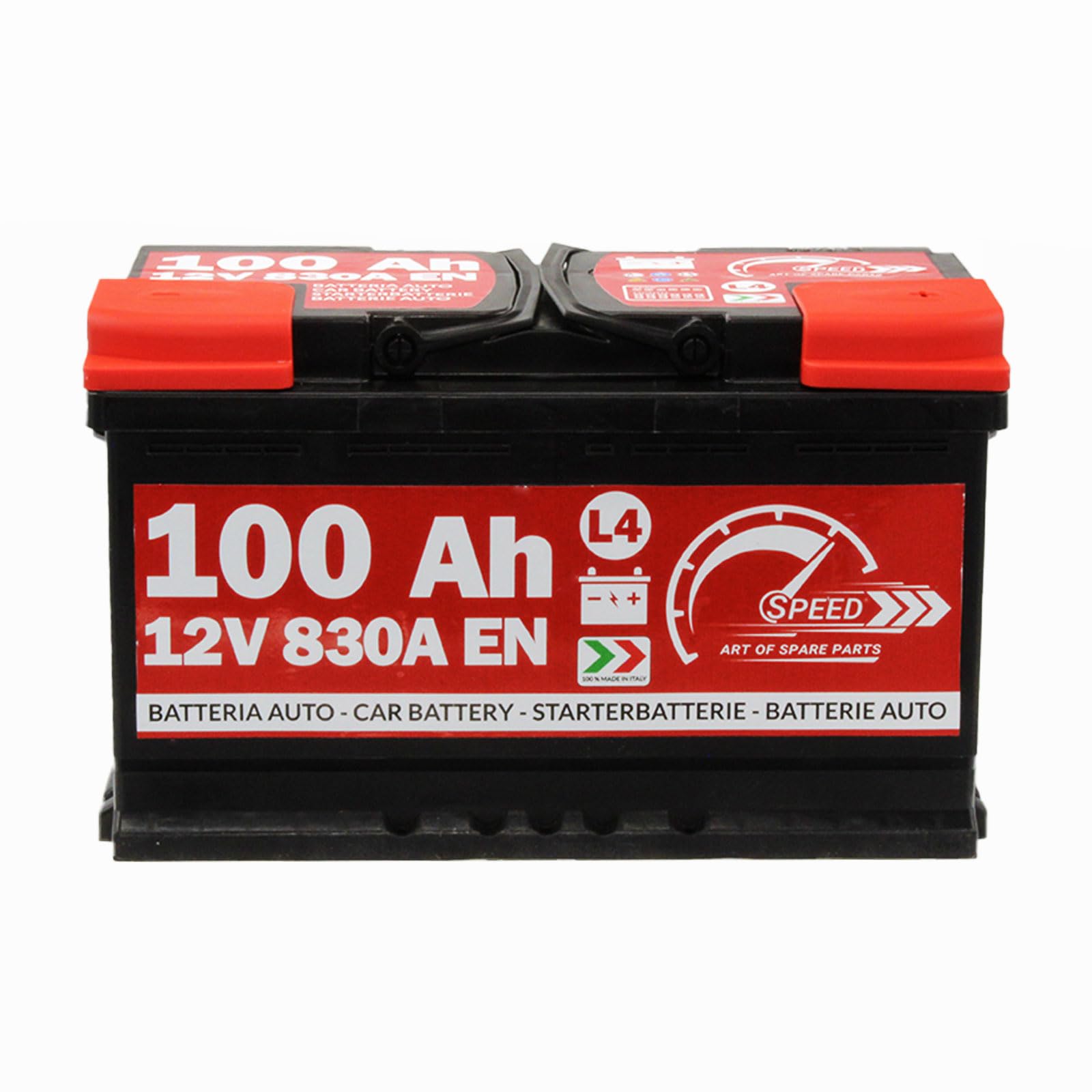 Speed - Batería de arranque de coche original L4 de 100 Ah, 12 V, 830 A +DX | polo positivo a la derecha