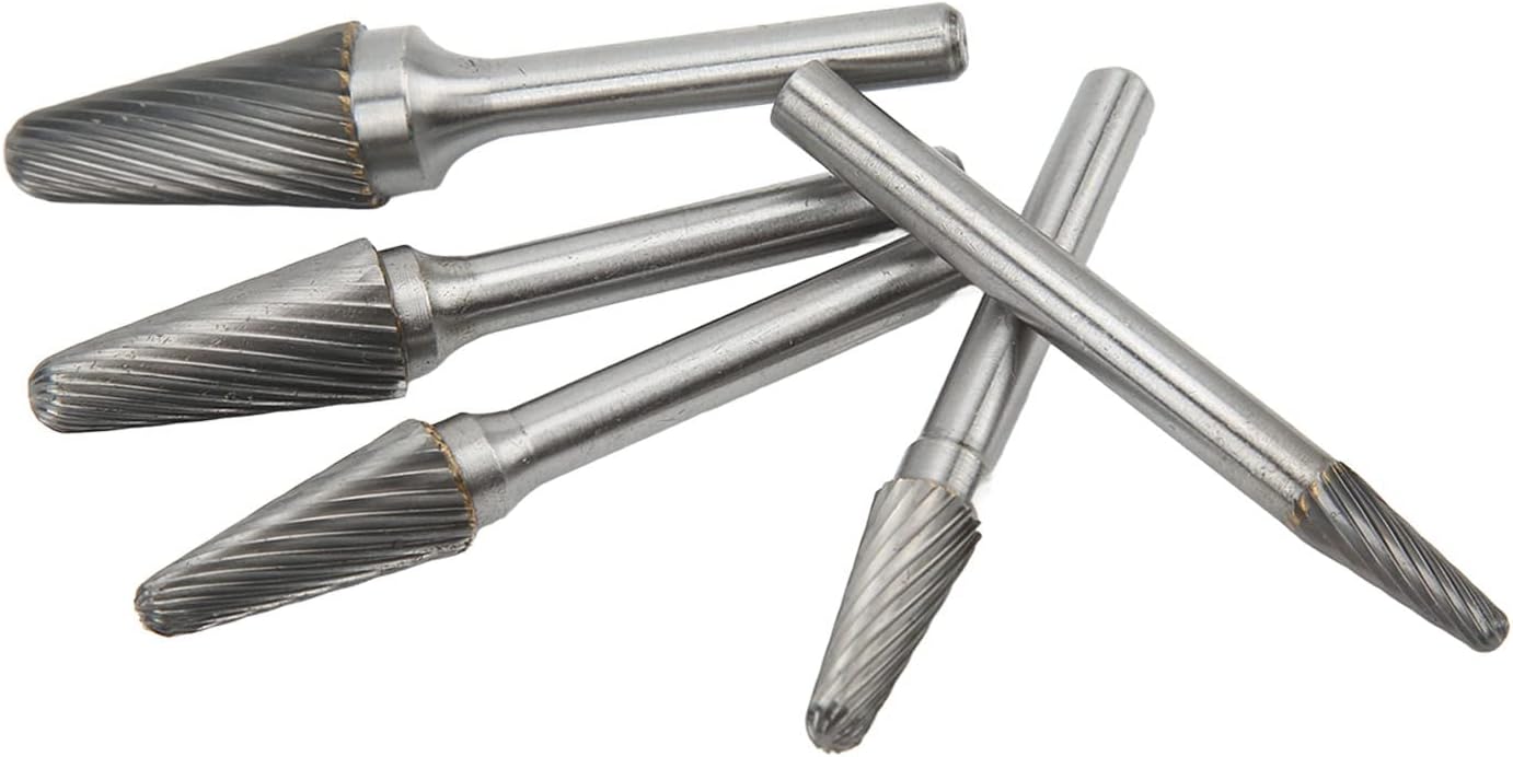 Carbide Burrs Set Single Cut Files Bits, 6mm Shank Burr Set, Efficiency Metalwork Wood Carving Tools, Includes 5 work of(art) for Grinding and Sculpting