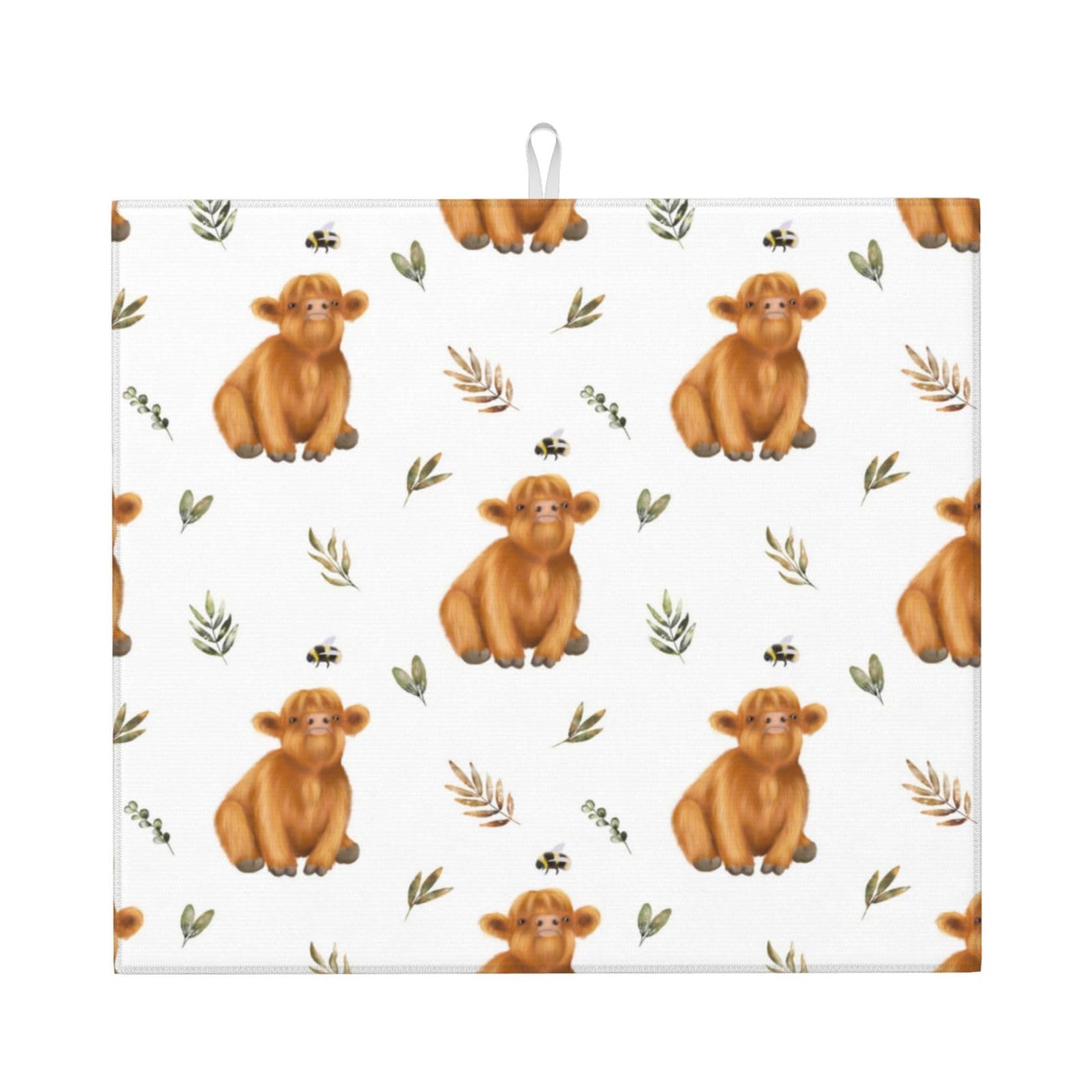 Zouey Cute Highland Cow,Dish Drying Pad Kitchen Counter Sink Mat,Dish Drying Mat,Absorbent Dishes Drainer Mats, 41X46 cm