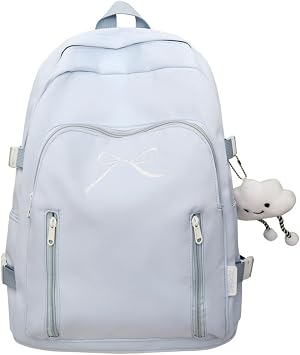 Bow Backpack Purse Pink Coquette Backpack Cute Emergency Daypack Preppy Aesthetic Mochila Bag Baby Blue,Large