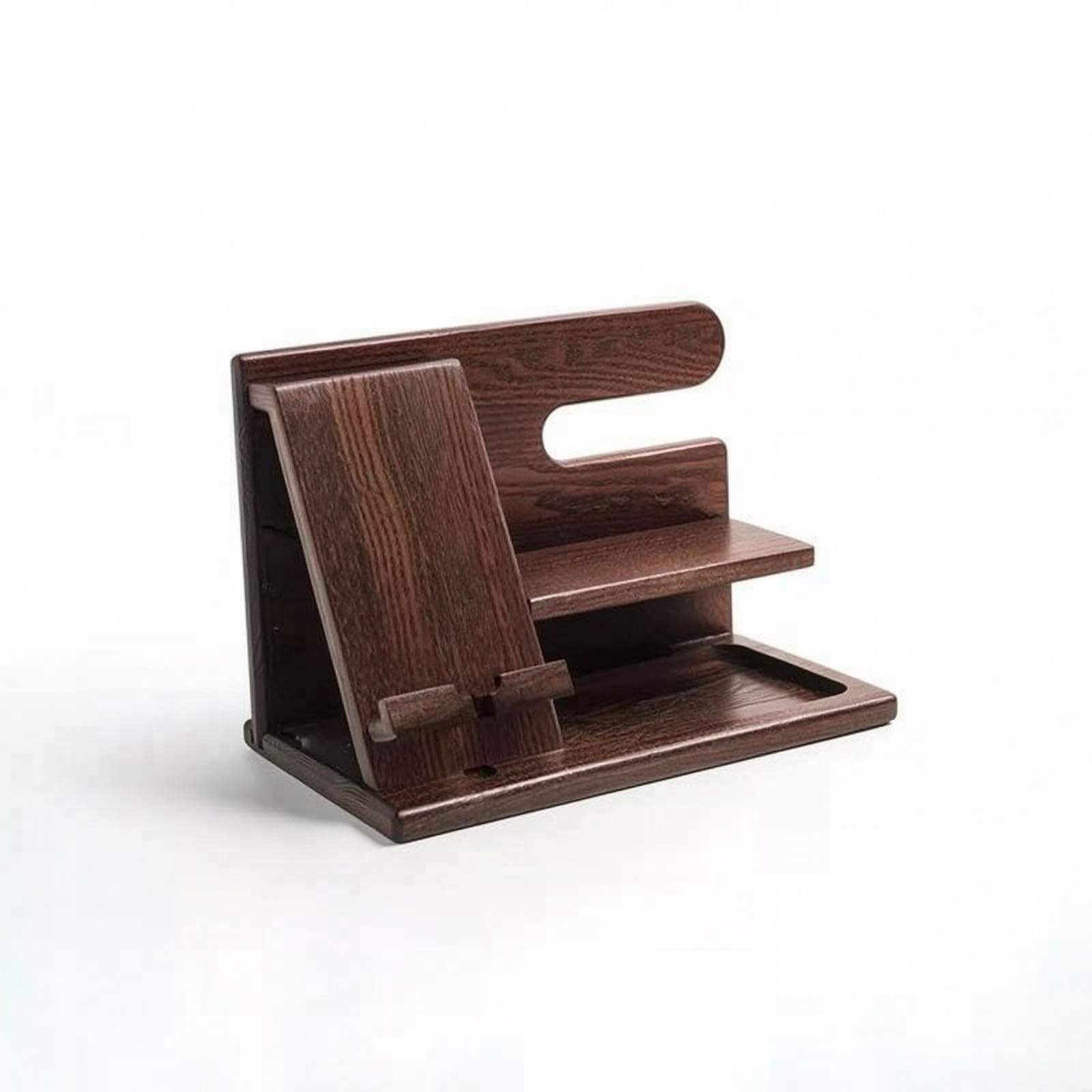 CALANDIS Wooden Desk Organizer Multi-Compartment Phone Holder with Watch Peg Compact Desktop Storage Stand for Nightstand, Entryway Picture Color-image-39