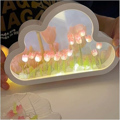 Miniatura 4 de KUSW Espejo de tulipanes, espejo de lámpara de tulipán de nube, hecho a mano, espejo de tulipán de nube, luz nocturna, adornos creativos para sala