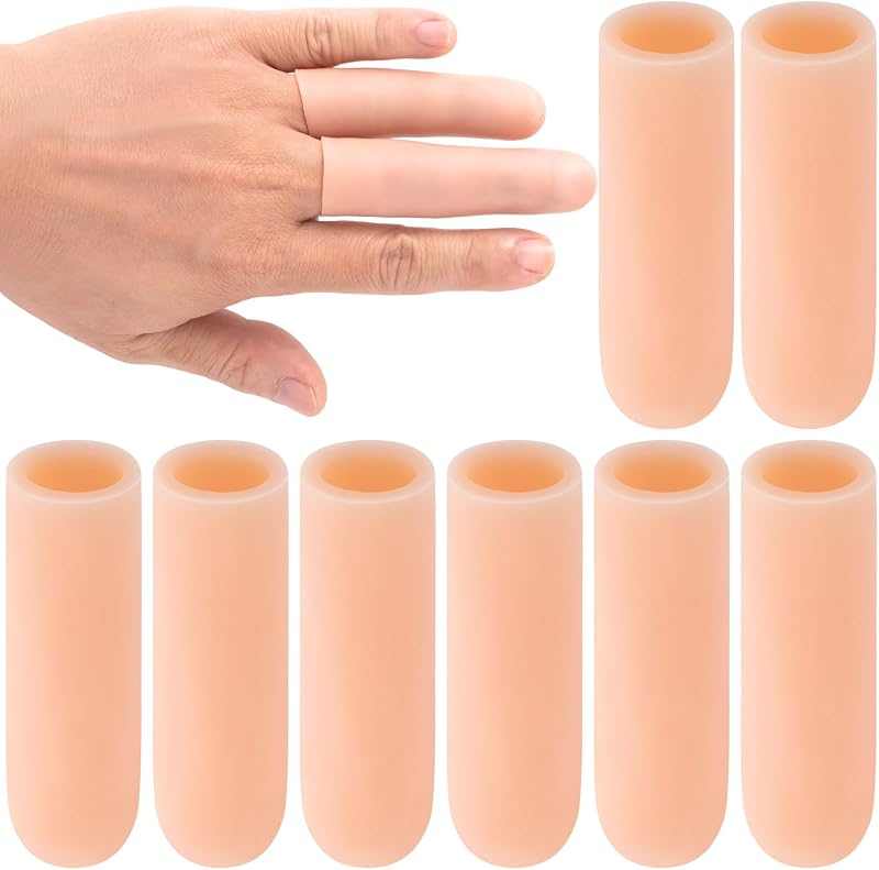 PAGOW 10pcs Gel Finger Support Protector Caps Gloves,Gel Finger Cots/Covers | Silicone Fingertips Protector for Hands Cracking, Gel Finger Cots/Covers, Eczema Skin, Trigger Finger Arthritis Pain Relief