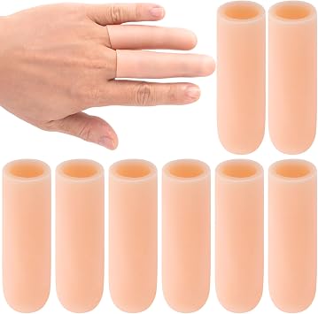 PAGOW 10pcs Gel Finger Support Protector Caps Gloves, Silicone Fingertips for Hands Cracking, Gel Finger Cots/Covers, Eczema Skin, Trigger Finger Arthritis Pain Relief