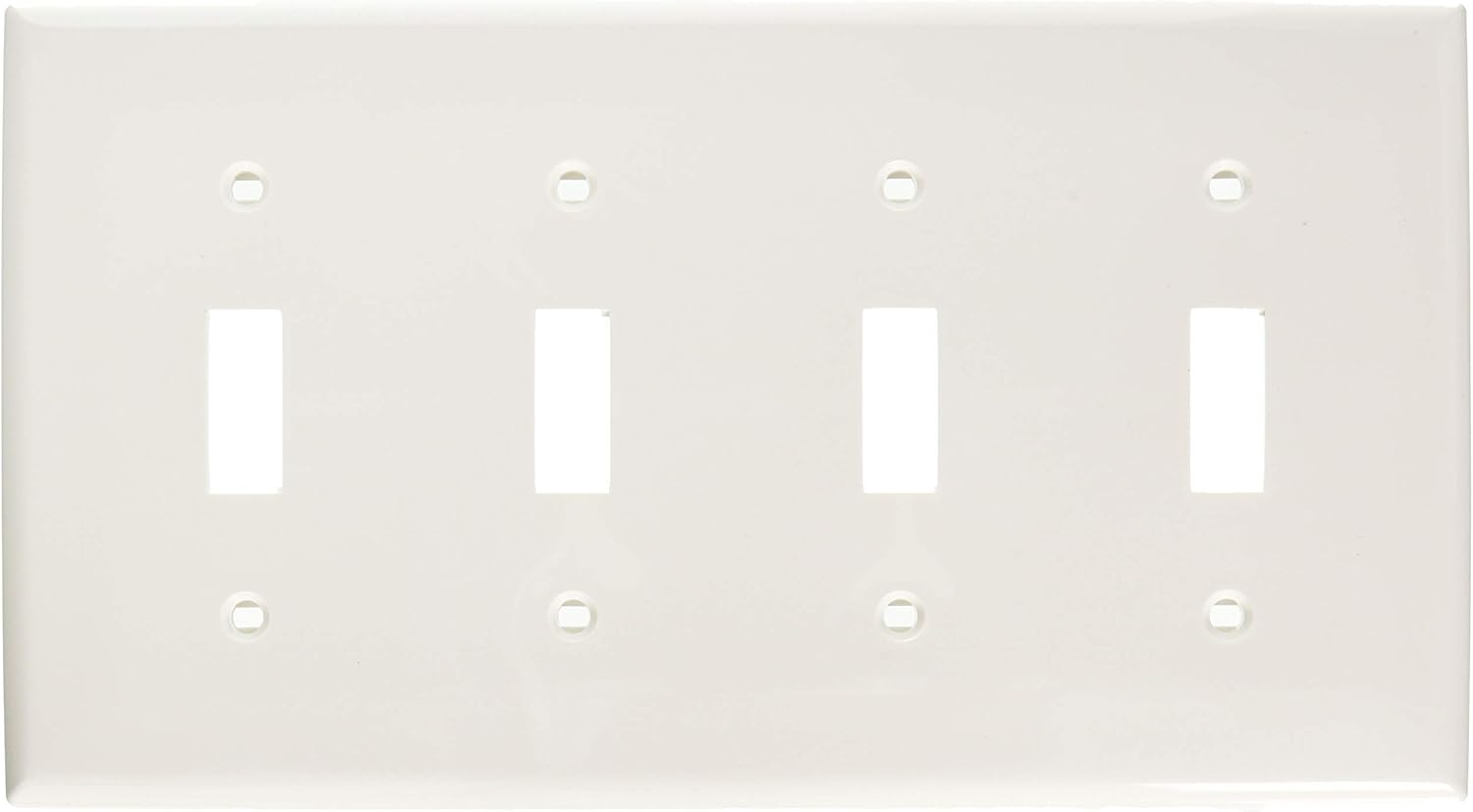 Leviton 80712-W 4-Gang Toggle Device Switch Wallplate, Standard Size, Thermoplastic Nylon, White, 10-Pack
