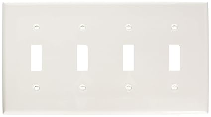 Leviton 80712-W 4-Gang Toggle Device Switch Wallplate, Standard Size, Thermoplastic Nylon, White, 10-Pack