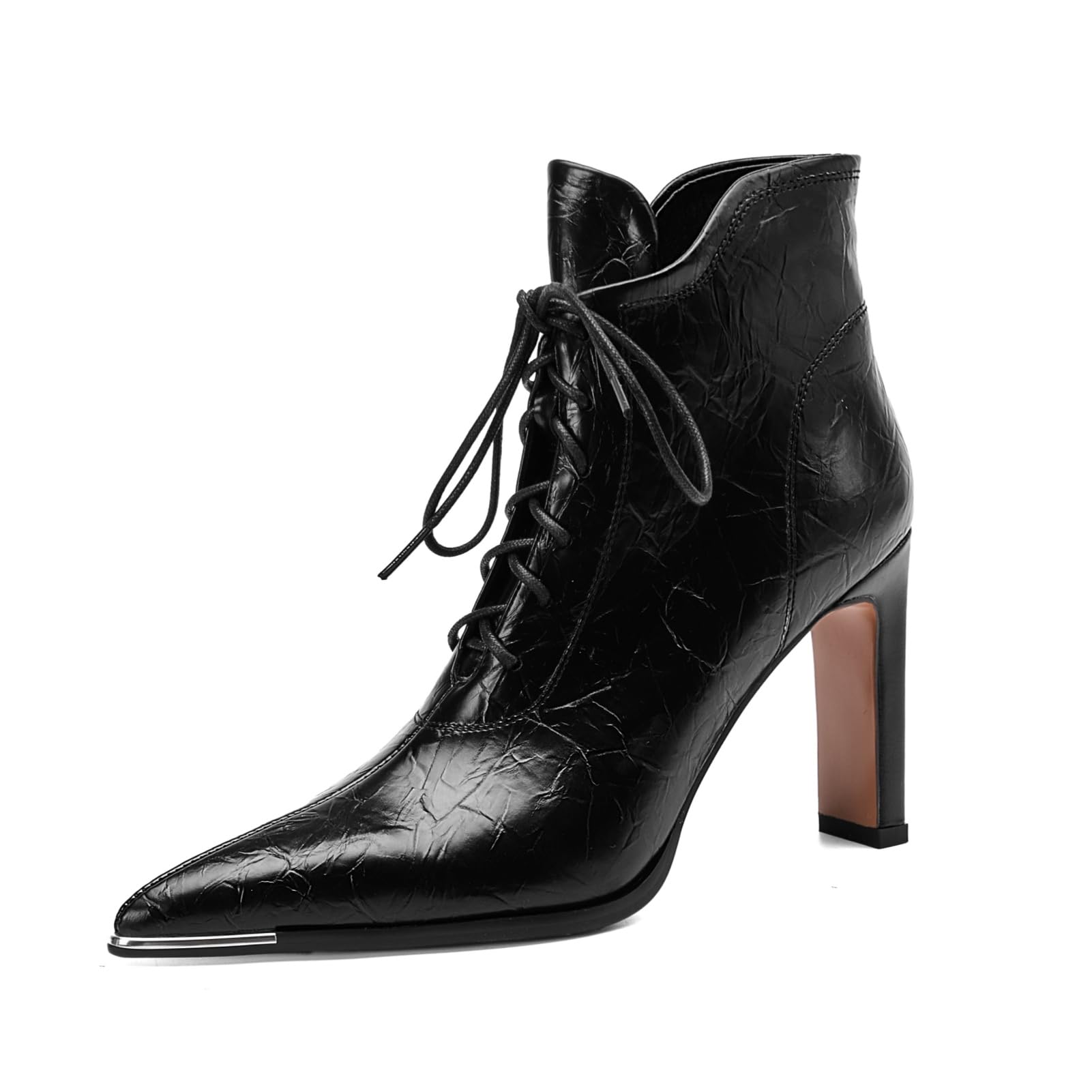 TinaCus Womens Selftie Zipper Short Boots Pointed Toe Genuine Leather High Heels Stylish Ankle Boots