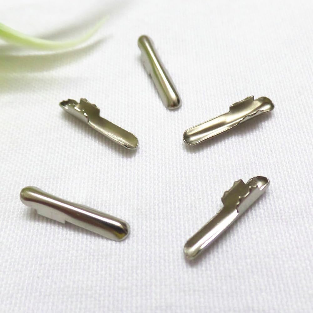 GORGECRAFT 1 Box 100Pcs Elastic Cord Crimp Ends Elastic Barbed Cord Fastener Stopper Half Cover Cord Lock Ends Crimp Metal Iron Barbs for Elastic String Binding Hanging Webbing Sewing DIY Crafts