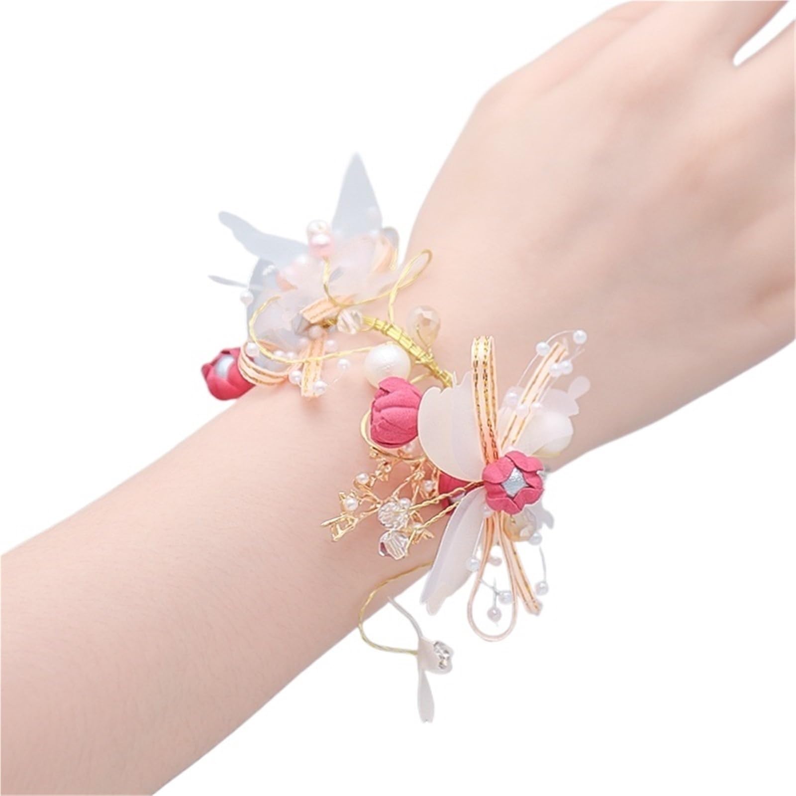 ERHTGUO 4pc Wedding Wrist Bridesmaid Silk Rose Flower Party Prom Fabric Hand Flowers Boutonniere(D)