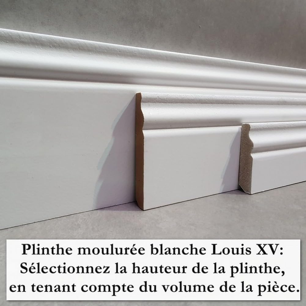 MadeInNature, Zócalo de medio moldeado de estilo Luis XV prepintado blanco de muy alta calidad, diferentes dimensiones, fabricación francesa (largo. 2 m Altura: 8 cm, 10 ml)