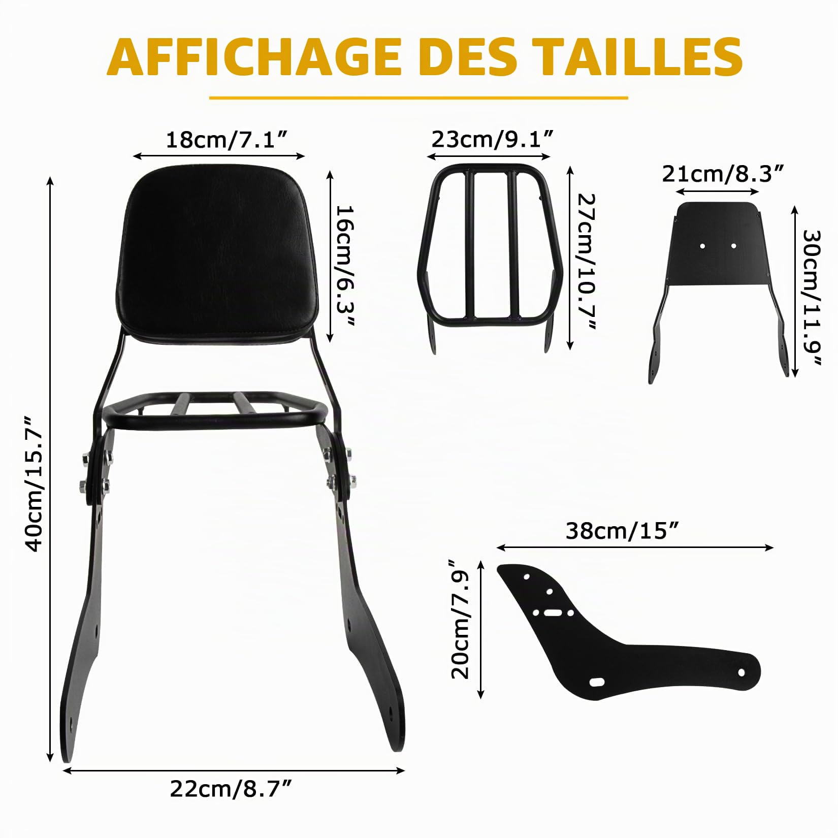 Coussin de Siège de Dossier Arrière de Moto avec Porte-bagages pour Rebel CMX500 CMX300 2017-2025, PSLER Dossier Passager Sissy Bar