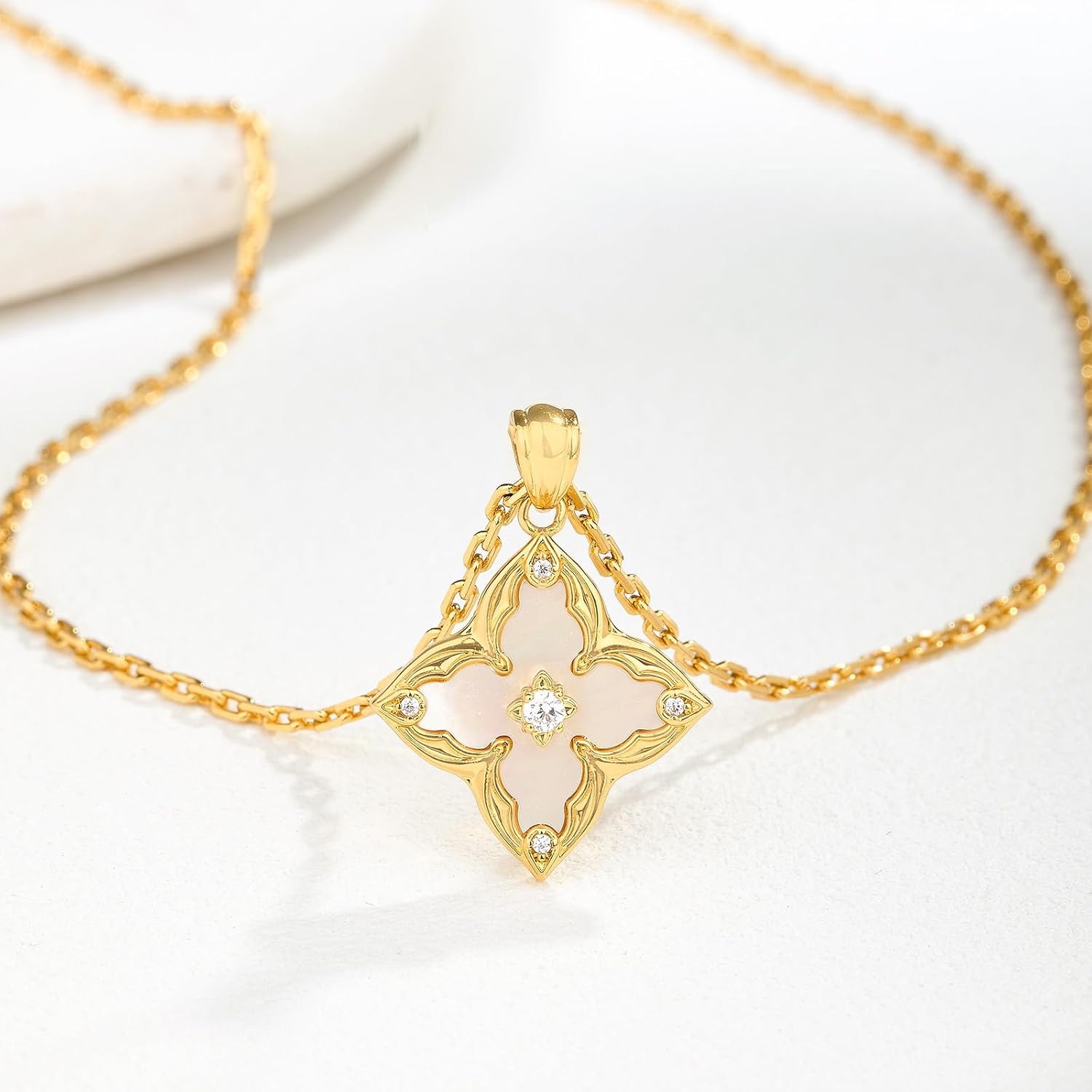 Gold Clover Necklace for Women 20K Gold Plated Zirconia Pendant Necklace Adjustable Chain Clover Pendant Dainty, Lucky Necklaces Charm, Jewelry - Image 4