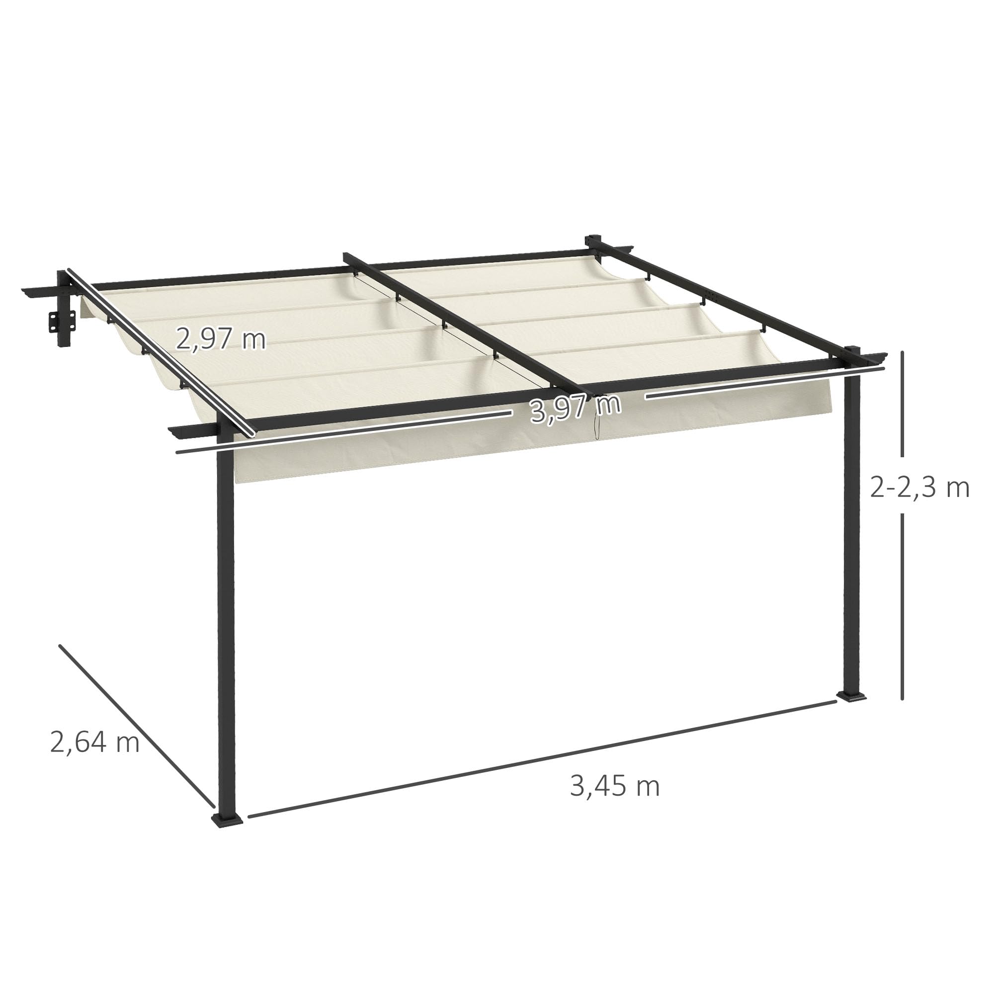 Outsunny Pérgola de Pared 4x3 m Cenador de Jardín con Techo Retráctil de Poliéster y Marco de Acero para Celebraciones Fiestas Bodas Crema y Gris Oscuro | Cenador de Jardín, Techo de Poliéster, Marco de Acero, para Celebraciones Fiestas Bodas