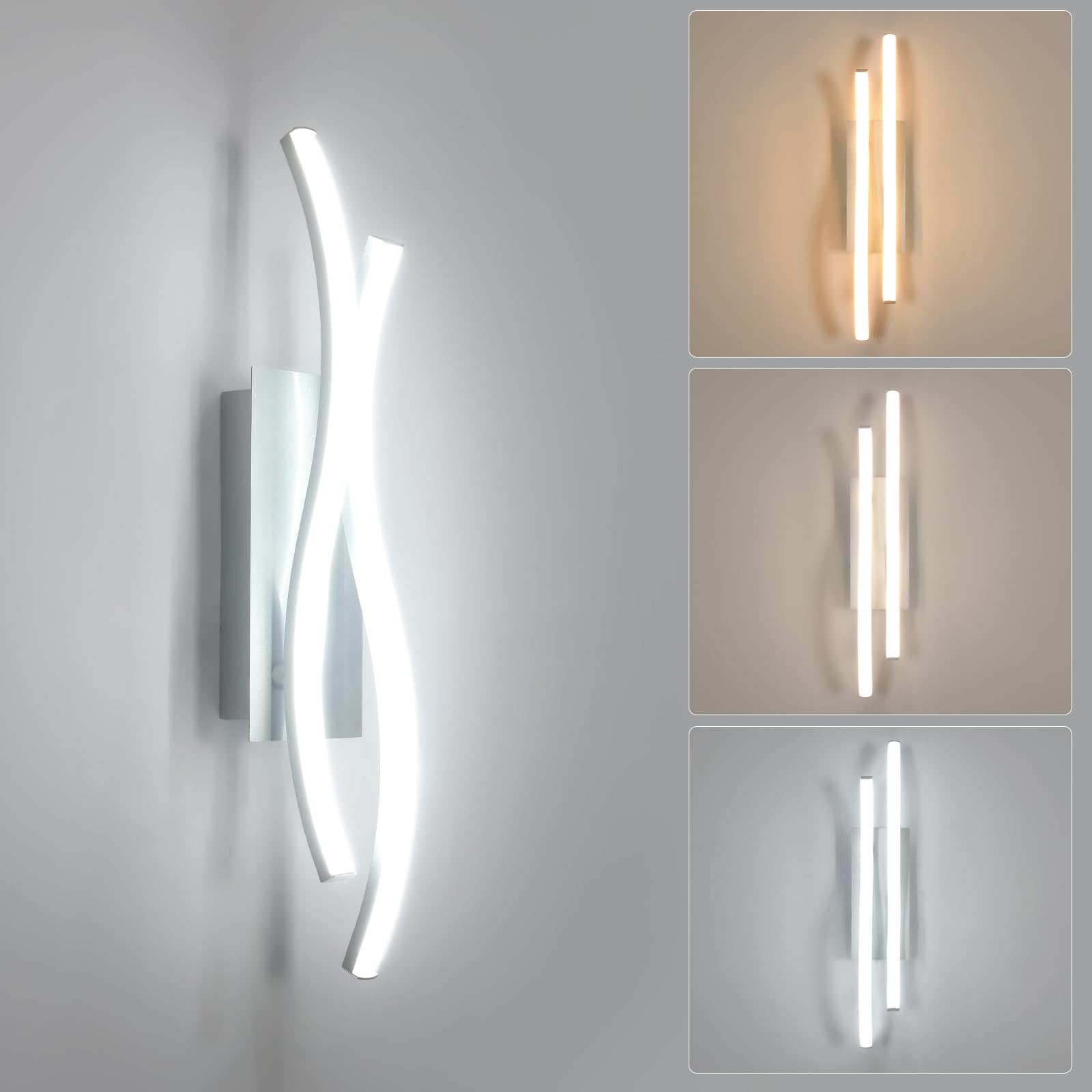 Toolight Applique a Parete Alluminio 14W 3000-6500K Argento 41CM