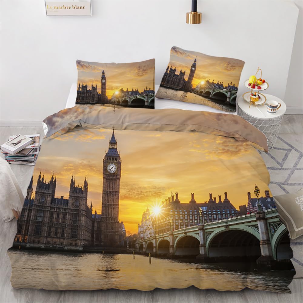 MARBRE 3D London Single Duvet Cover Set 135x200cm 2 piece Soft Microfiber Reversible Bedding Set Big Ben Comforter Cover with Zipper Closure Quilt Cover with Pillowcase 50x75cm（Image 8-5） — image 1