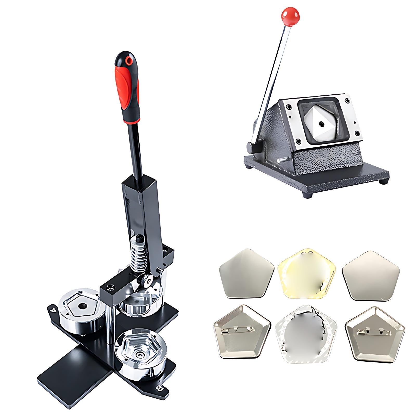 Kit Macchina per Badge Professionisti con punzonatura, fustellatore e componenti da 100 Pezzi, Pulsante 61x58mm Premere per Badge e Pin del Pentagono Fai -da -Te