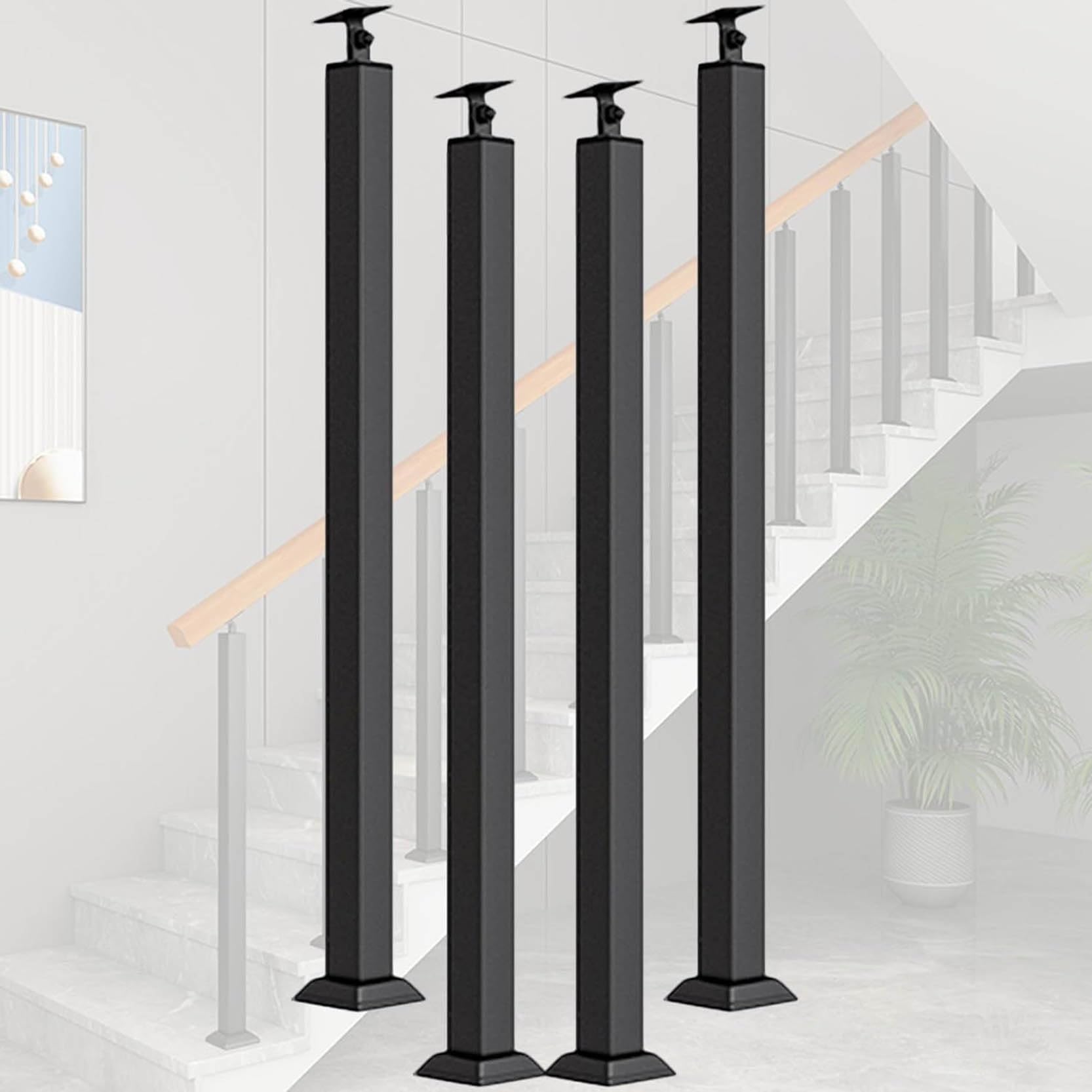 Gouzibhd Black Stair Handrails Stair Balusters Post, Stair Spindle Deck Railing Post, Banister Column, Floor Mount Hand Railing, Wrought Iron Handrail Column 4 Kit(Size:85cm)