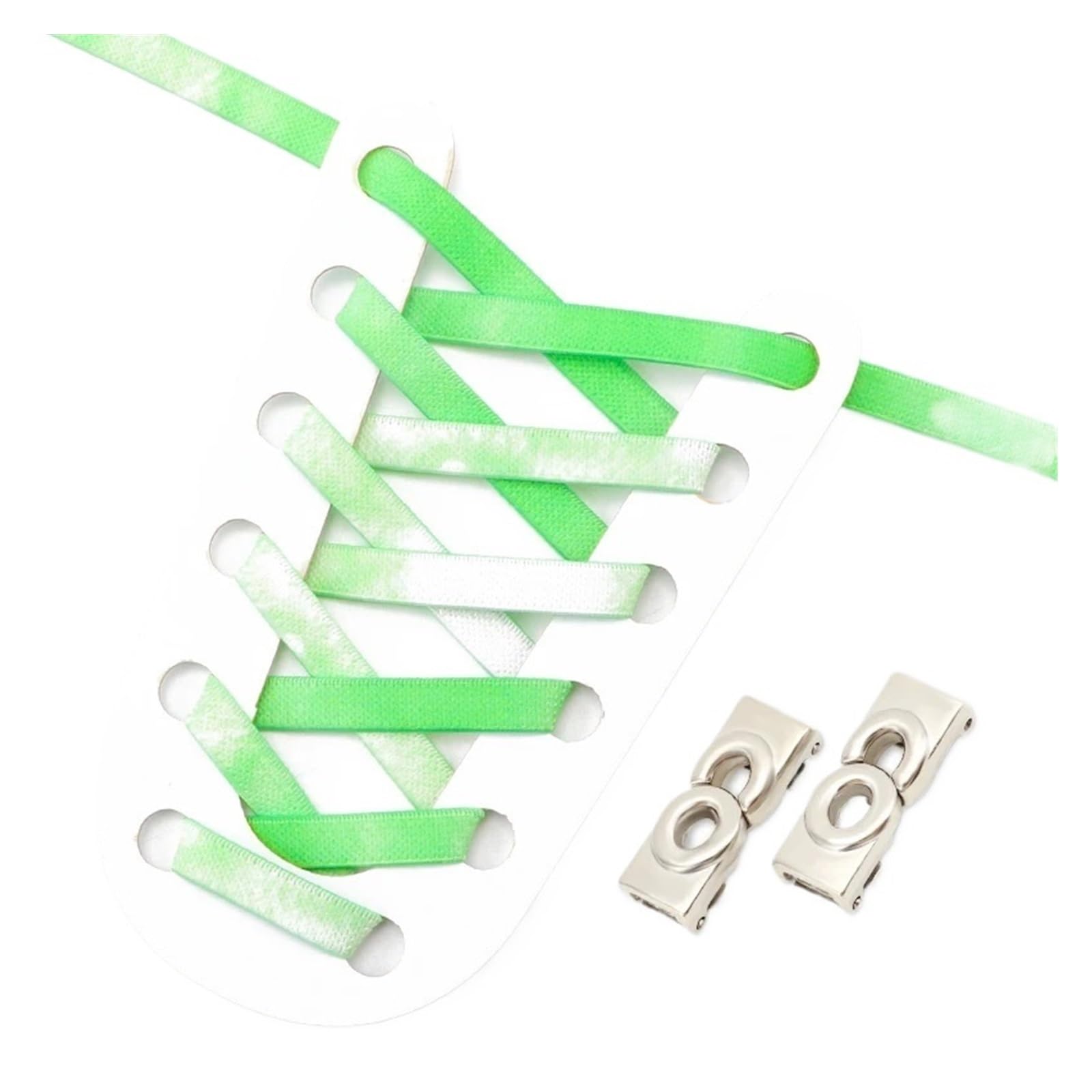 GPDNBIEU Shoelaces, Gradient Rainbow Shoelace Laces Metal Buckle Lock Shoelaces Without Ties Elastic Flat Sneakers(Apple Green)