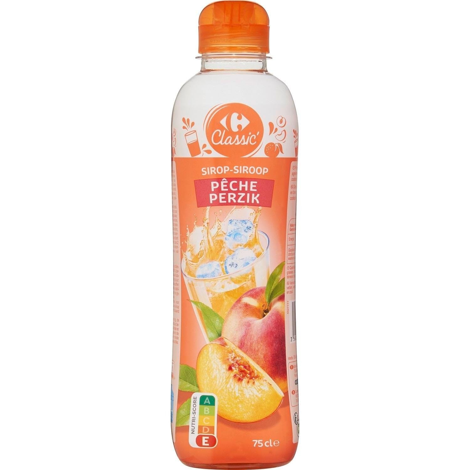 Sirop de pêche fruité pour diabolos et desserts - CARREFOUR CLASSIC' - Pêche Perzik - Bouteille de 75cL - Lot de 4