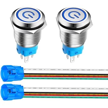 formed 2 pieces 16 mm stainless steel latching push button switch 12v-24v 5a power symbol led 1no1nc spdt on off waterproof toggle switch with socket plug blue led