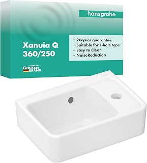 hansgrohe Xanuia Q - Handwaschbecken, kleines Waschbecken 360 x 250 x 105 mm mit Hahnloch und Überlauf, Waschbecken Gäste WC wandhängend, Weiß, 60129450